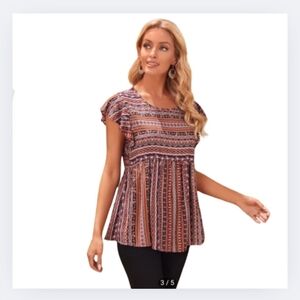 Shein Emery Rose Plus Size 4XL Top Multicolor Flowy Top Boho Print Peplum